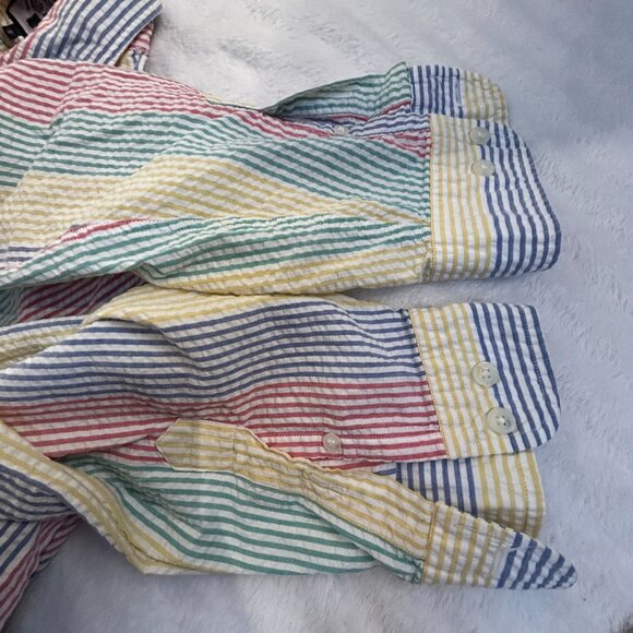 Faconnable Mens Multicolor Striped Seersucker Long Sleeve Shirt Medium Cotton - Picture 7 of 8